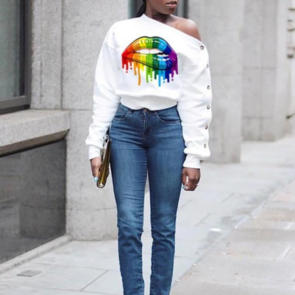 Off Shoulder Color Lip Sweater